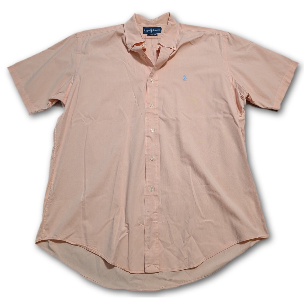 Ralph Lauren Mens Short Sleeve Shirt Peach Pony Logo Classic Casual Fits XXL